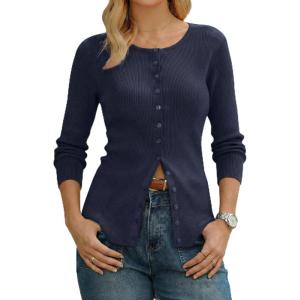 Arach&Cloz Women’s Wool Blend Button Up Spring Business Cardigan Tops Outfits 2026(Navy)