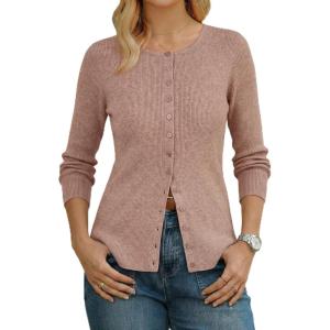Arach&Cloz Women’s Wool Blend Button Up Spring Business Cardigan Tops Outfits 2026(Oatmeal Dusty Pink)