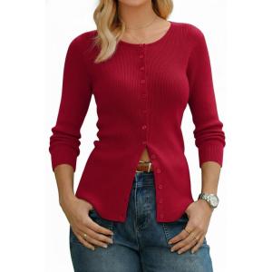 Arach&Cloz Women’s Wool Blend Button Up Spring Business Cardigan Tops Outfits 2026(Red)