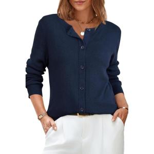 Arach&Cloz Women’s Wool Blend Lightweight Spring Business Casual Cardigan Sweaters Tops(Navy)