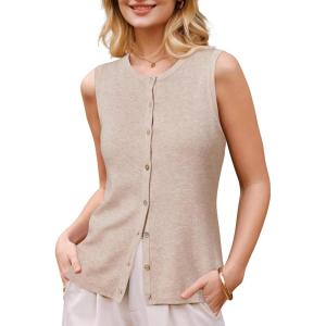 Arach&Cloz Women’s Wool Blend Non See Through Button Down Business Casual Tank Tops 2026(Apricot)