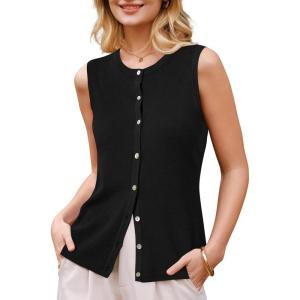 Arach&Cloz Women’s Wool Blend Non See Through Button Down Business Casual Tank Tops 2026(Black)