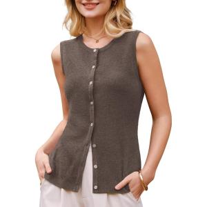 Arach&Cloz Women’s Wool Blend Non See Through Button Down Business Casual Tank Tops 2026(Coffee)