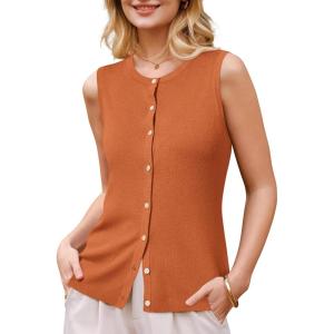 Arach&Cloz Women’s Wool Blend Non See Through Button Down Business Casual Tank Tops 2026(Dark Orange)