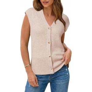 Arach&Cloz Women’s Wool Blend V Neck Button Down Summer Business Casual Sweater Vests 2026(Apricot)