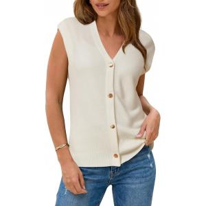 Arach&Cloz Women’s Wool Blend V Neck Button Down Summer Business Casual Sweater Vests 2026(Off-white)