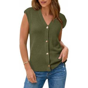 Arach&Cloz Women’s Wool Blend V Neck Button Down Summer Business Casual Sweater Vests 2026(Olive Green)