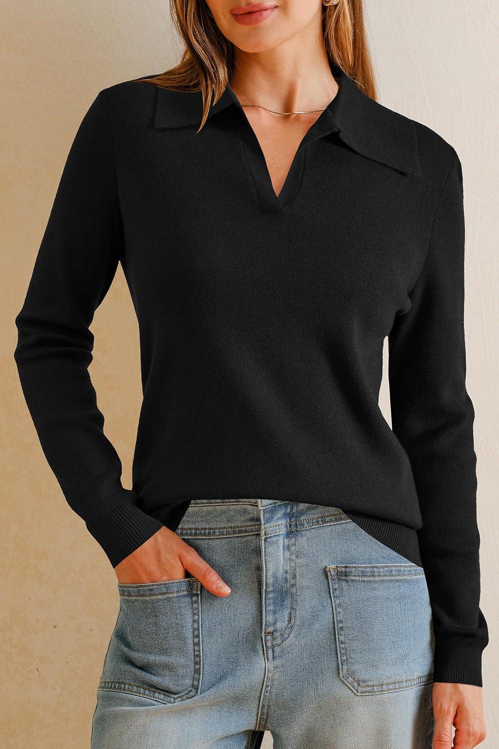 image:imageArachampCloz Womens Wool Blend Collared Polo Pullover Spring Sweaters Business Casual Outfits 2026Black