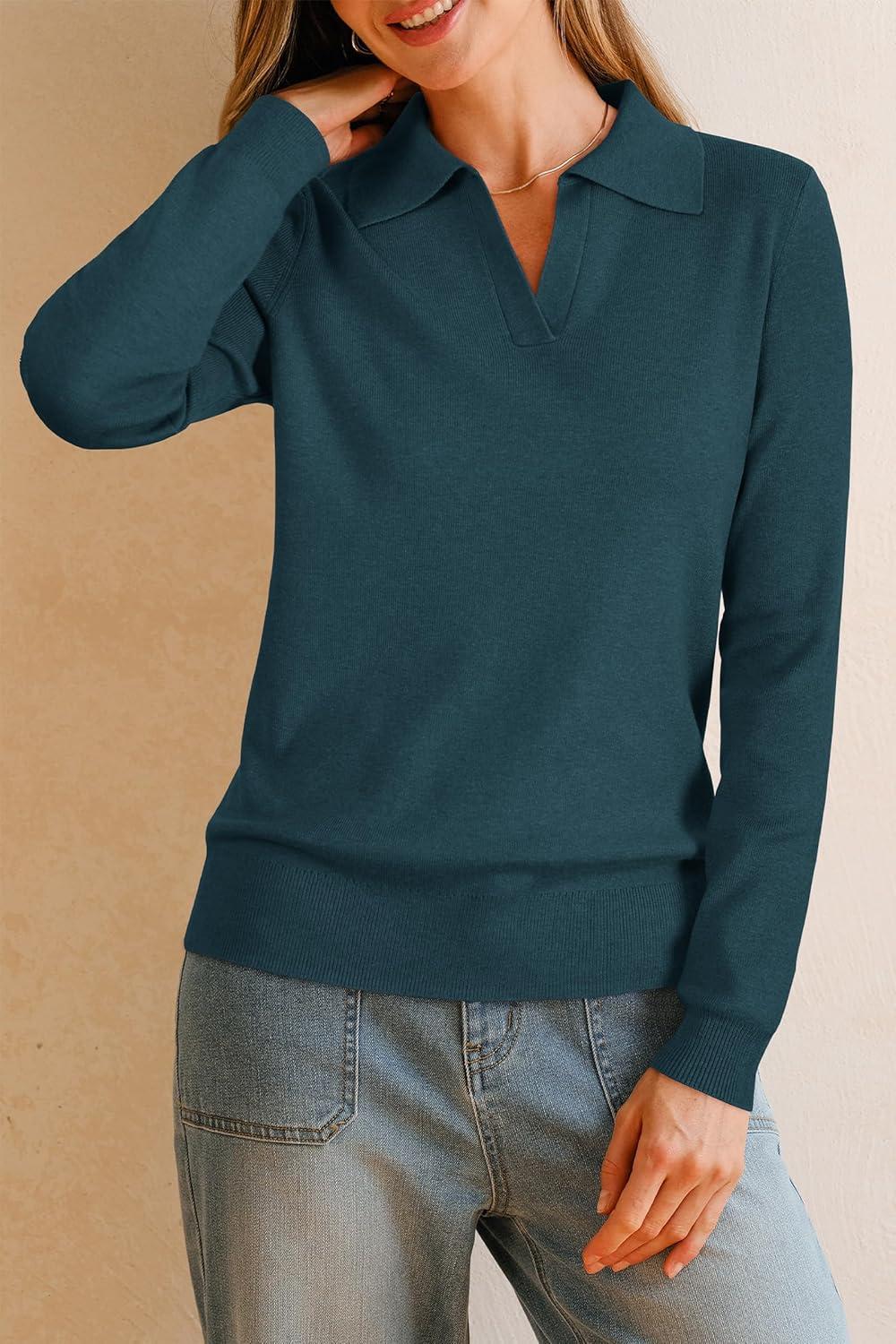 image:imageArachampCloz Womens Wool Blend Collared Polo Pullover Spring Sweaters Business Casual Outfits 2026Bluish Green