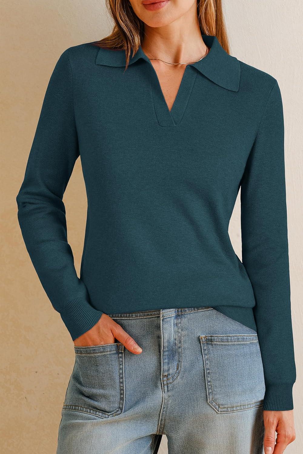 image:imageArachampCloz Womens Wool Blend Collared Polo Pullover Spring Sweaters Business Casual Outfits 2026Bluish Green