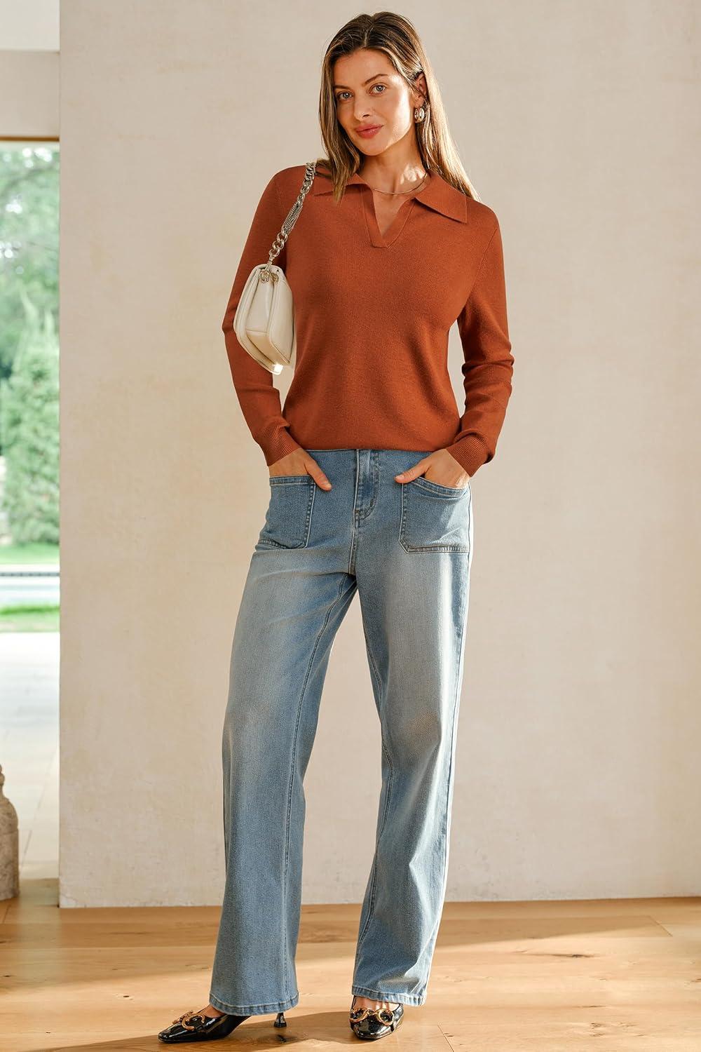 image:imageArachampCloz Womens Wool Blend Collared Polo Pullover Spring Sweaters Business Casual Outfits 2026Caramel