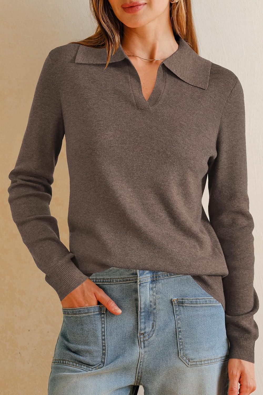 image:imageArachampCloz Womens Wool Blend Collared Polo Pullover Spring Sweaters Business Casual Outfits 2026Coffee