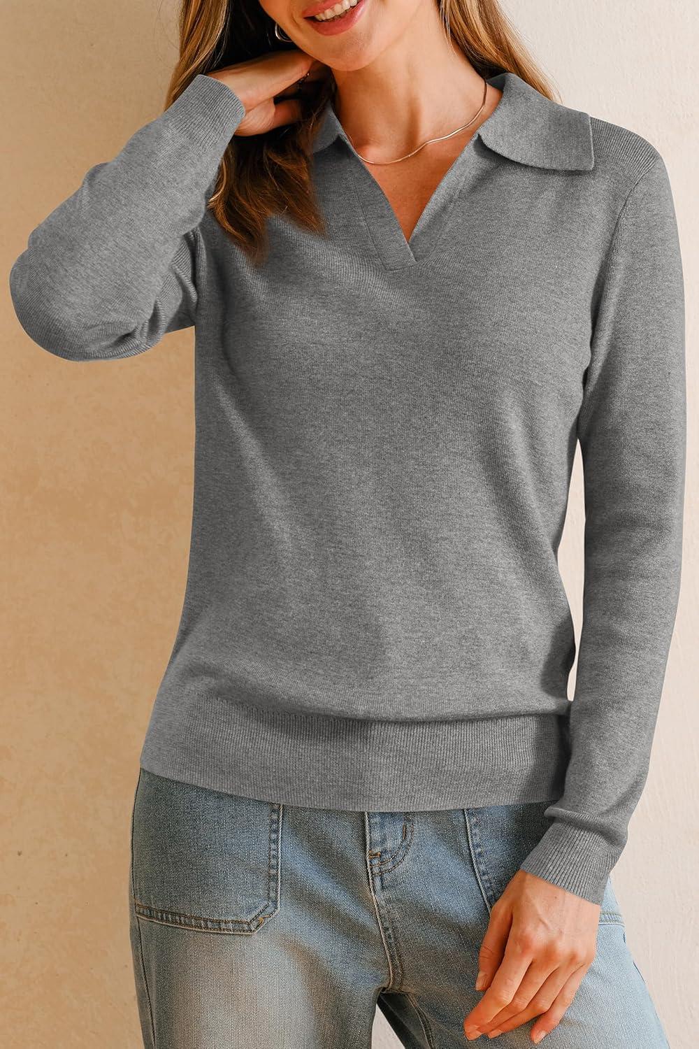 image:imageArachampCloz Womens Wool Blend Collared Polo Pullover Spring Sweaters Business Casual Outfits 2026Dark Gray