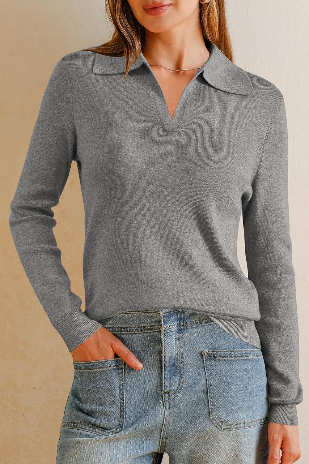 image:imageArachampCloz Womens Wool Blend Collared Polo Pullover Spring Sweaters Business Casual Outfits 2026Dark Gray
