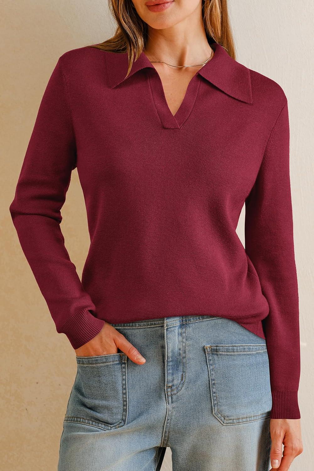 image:imageArachampCloz Womens Wool Blend Collared Polo Pullover Spring Sweaters Business Casual Outfits 2026Dark Red