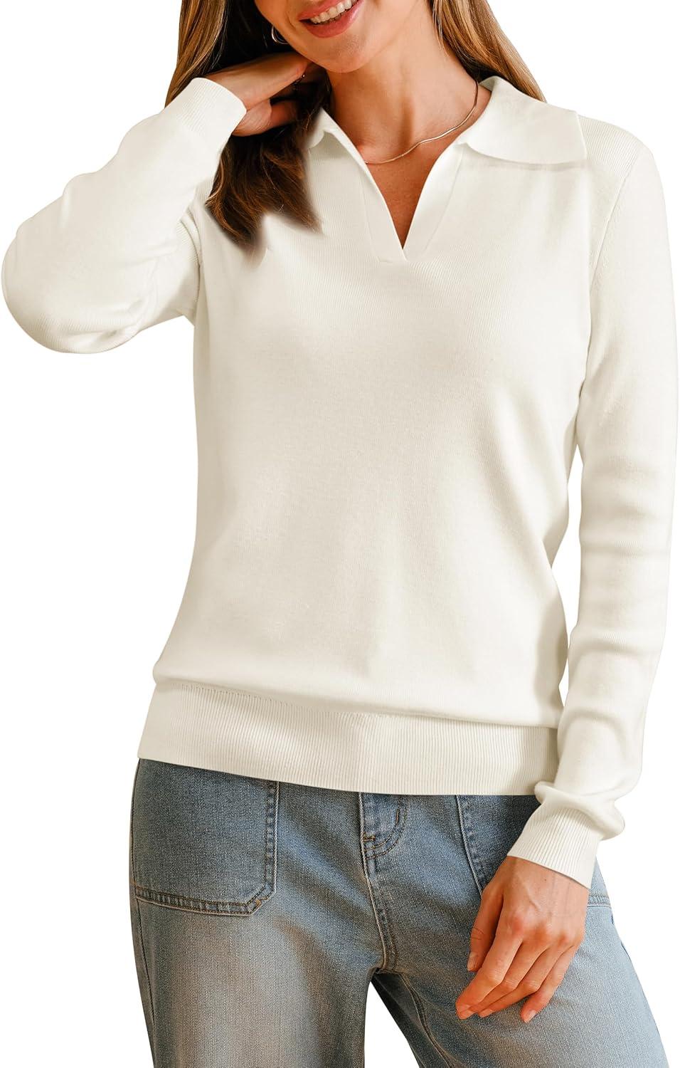 image:imageArachampCloz Womens Wool Blend Collared Polo Pullover Spring Sweaters Business Casual Outfits 2026Offwhite