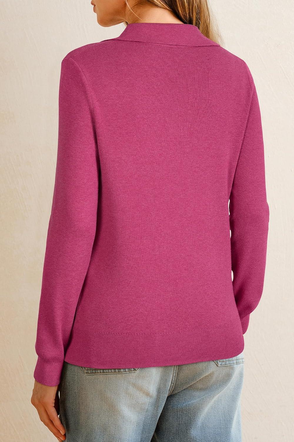 image:imageArachampCloz Womens Wool Blend Collared Polo Pullover Spring Sweaters Business Casual Outfits 2026Rose Red