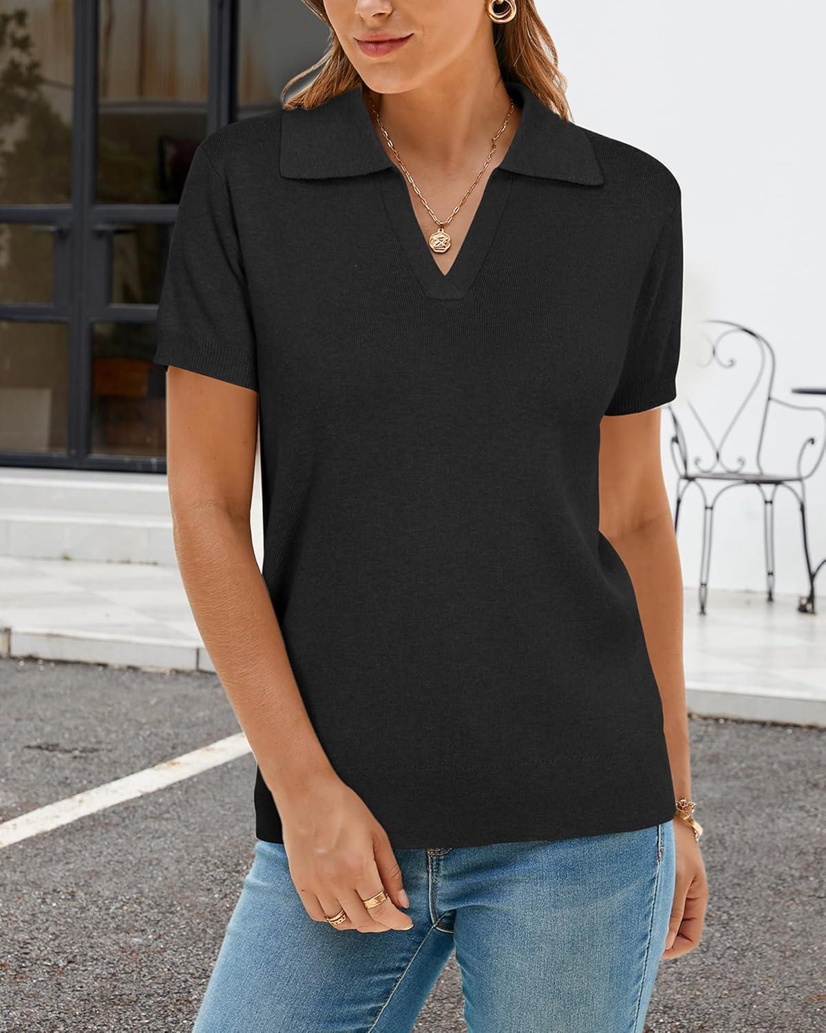 image:imageArachampCloz Womens Wool Blend Knit Spring Summer Business Casual Lightweight Short Sleeve Sweater Pullover 2026Black