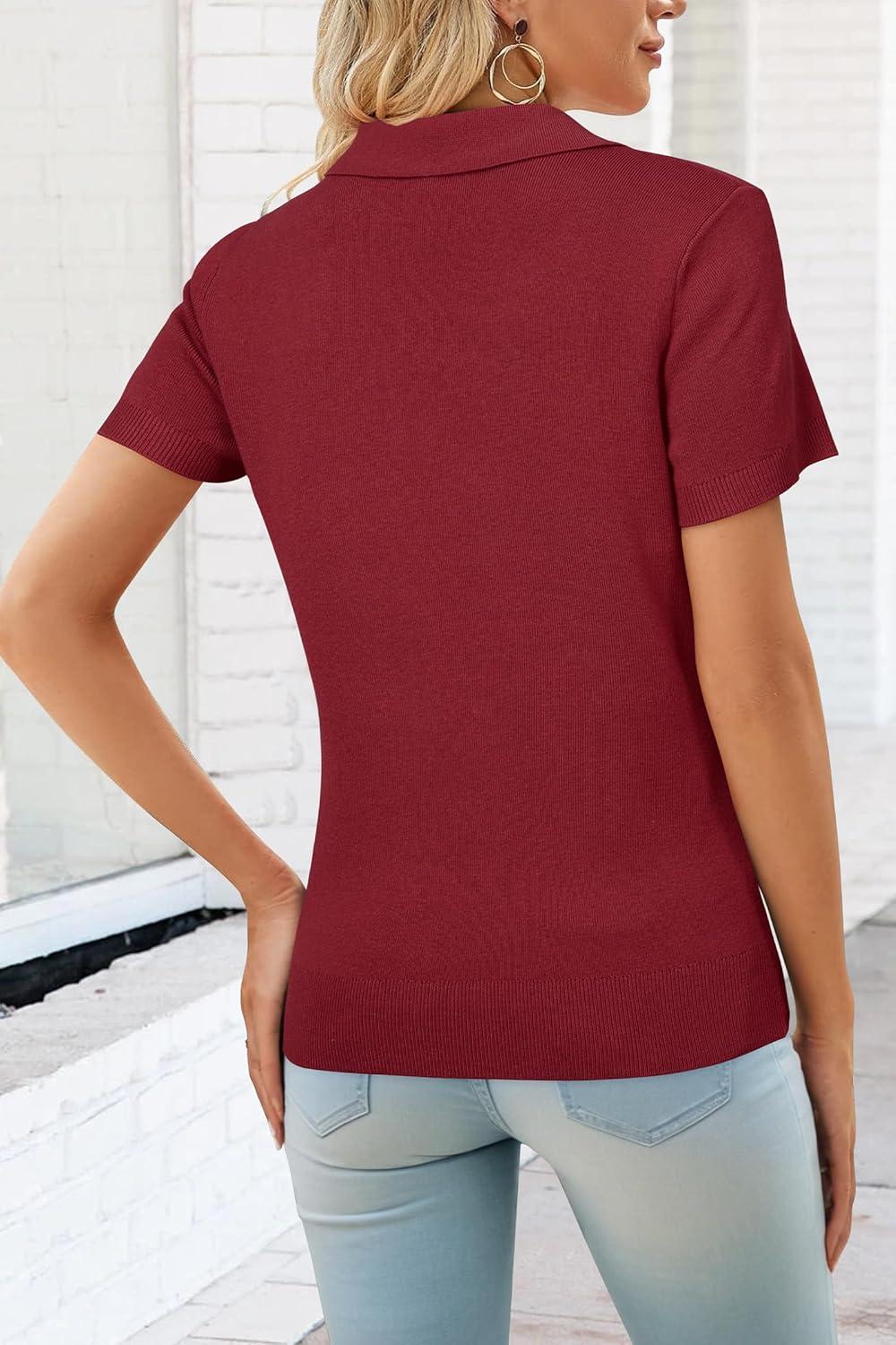 image:imageArachampCloz Womens Wool Blend Knit Spring Summer Business Casual Lightweight Short Sleeve Sweater Pullover 2026Burgundy Red