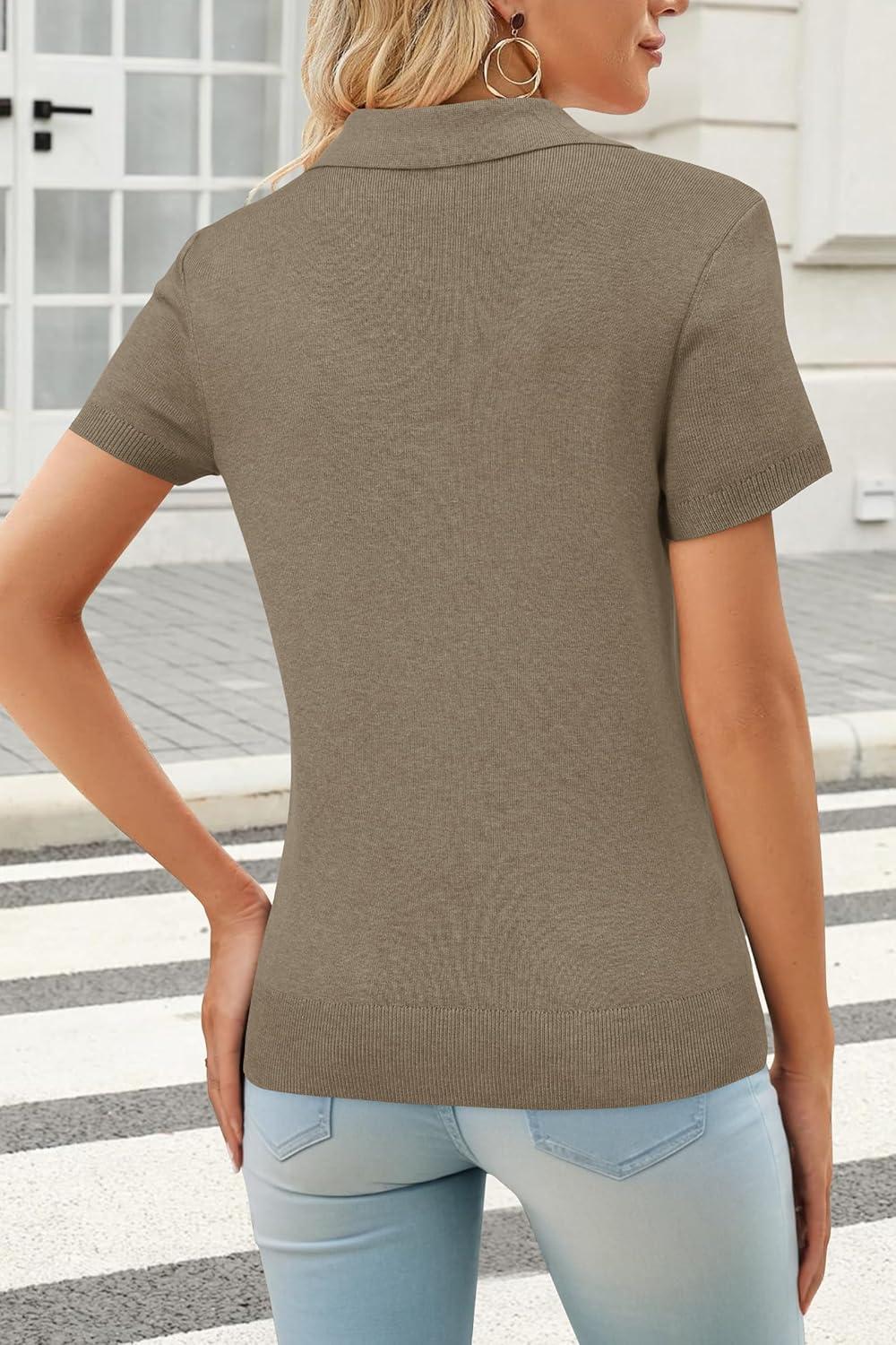 image:imageArachampCloz Womens Wool Blend Knit Spring Summer Business Casual Lightweight Short Sleeve Sweater Pullover 2026Khaki