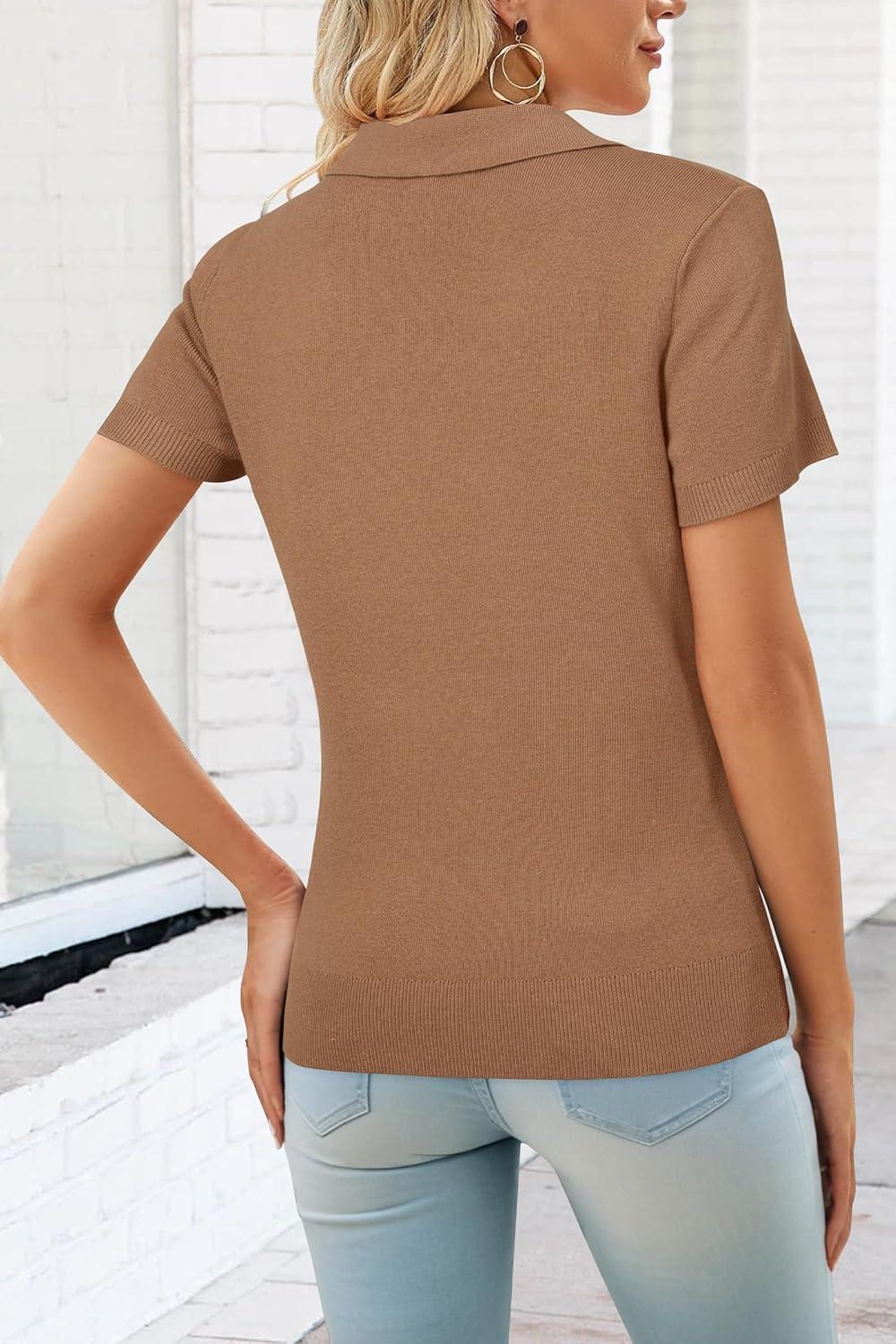 image:imageArachampCloz Womens Wool Blend Knit Spring Summer Business Casual Lightweight Short Sleeve Sweater Pullover 2026Mocha Mousse