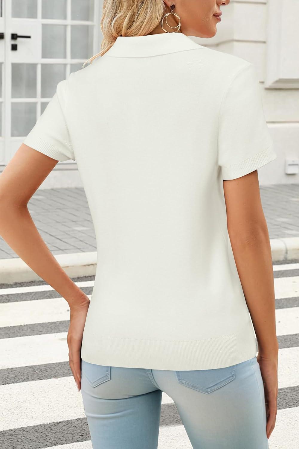 image:imageArachampCloz Womens Wool Blend Knit Spring Summer Business Casual Lightweight Short Sleeve Sweater Pullover 2026Offwhite