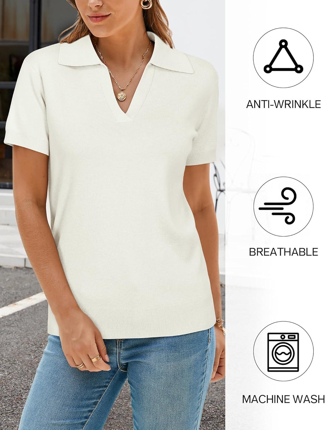 image:imageArachampCloz Womens Wool Blend Knit Spring Summer Business Casual Lightweight Short Sleeve Sweater Pullover 2026Offwhite