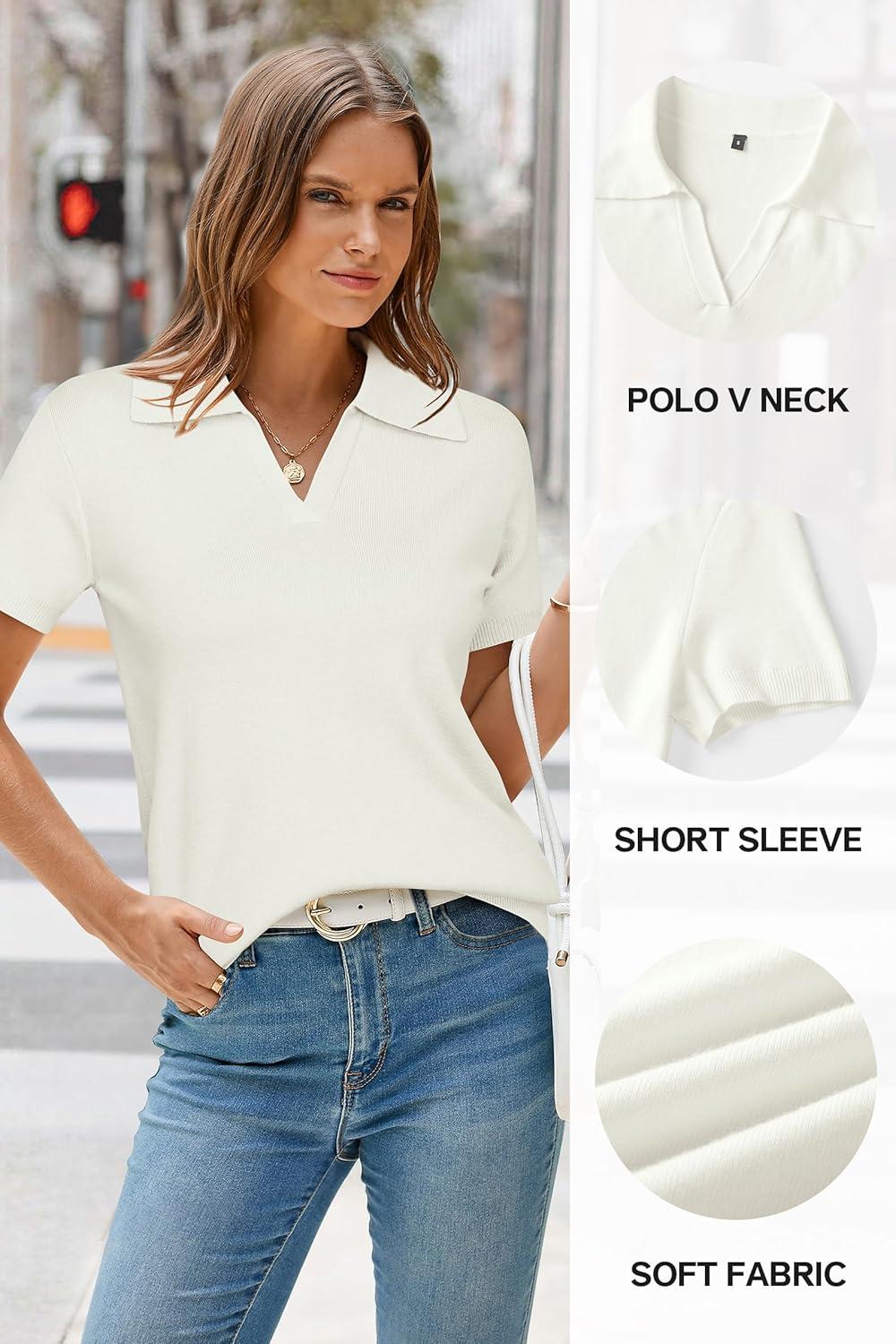 image:imageArachampCloz Womens Wool Blend Knit Spring Summer Business Casual Lightweight Short Sleeve Sweater Pullover 2026Offwhite