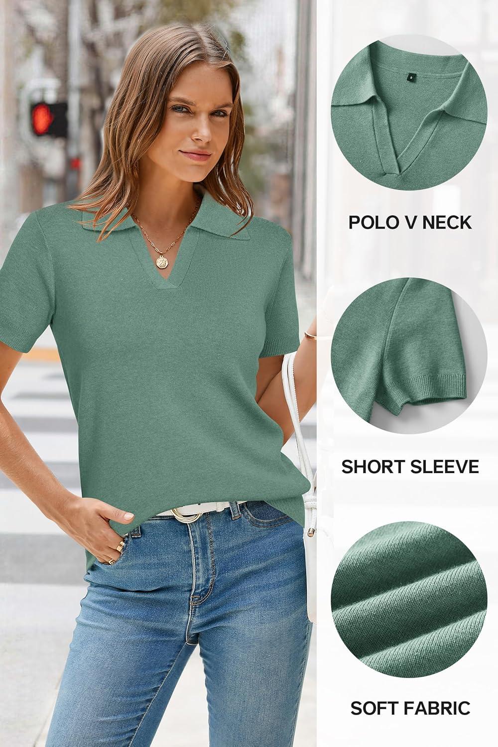 image:imageArachampCloz Womens Wool Blend Knit Spring Summer Business Casual Lightweight Short Sleeve Sweater Pullover 2026Sage Green