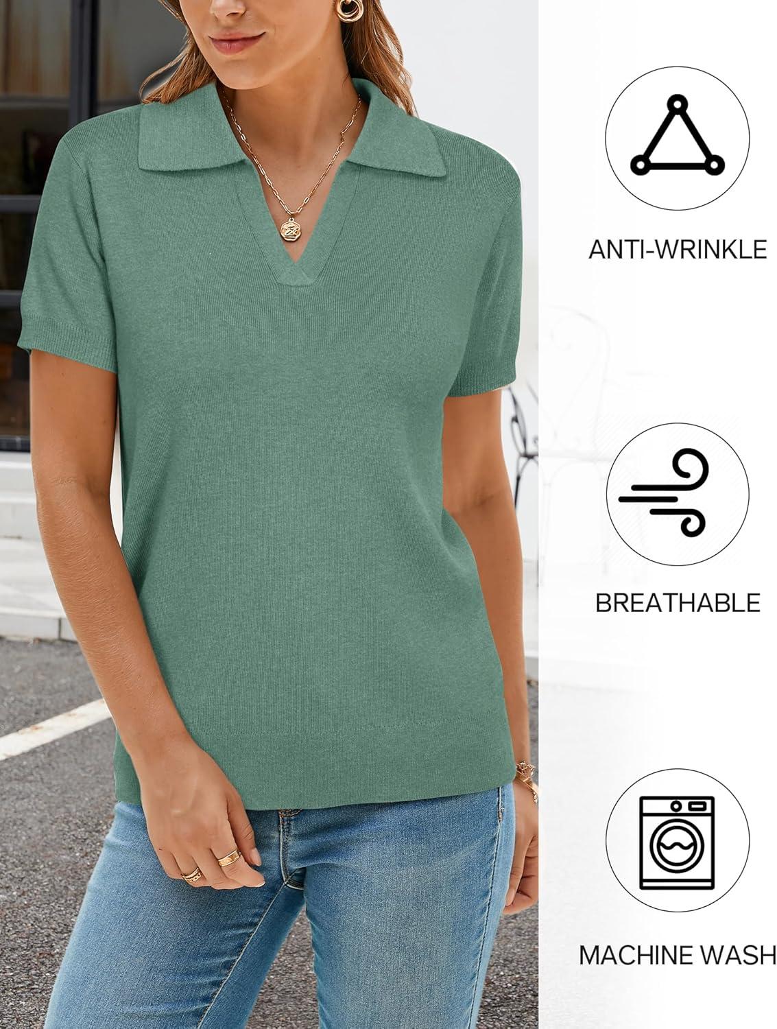 image:imageArachampCloz Womens Wool Blend Knit Spring Summer Business Casual Lightweight Short Sleeve Sweater Pullover 2026Sage Green