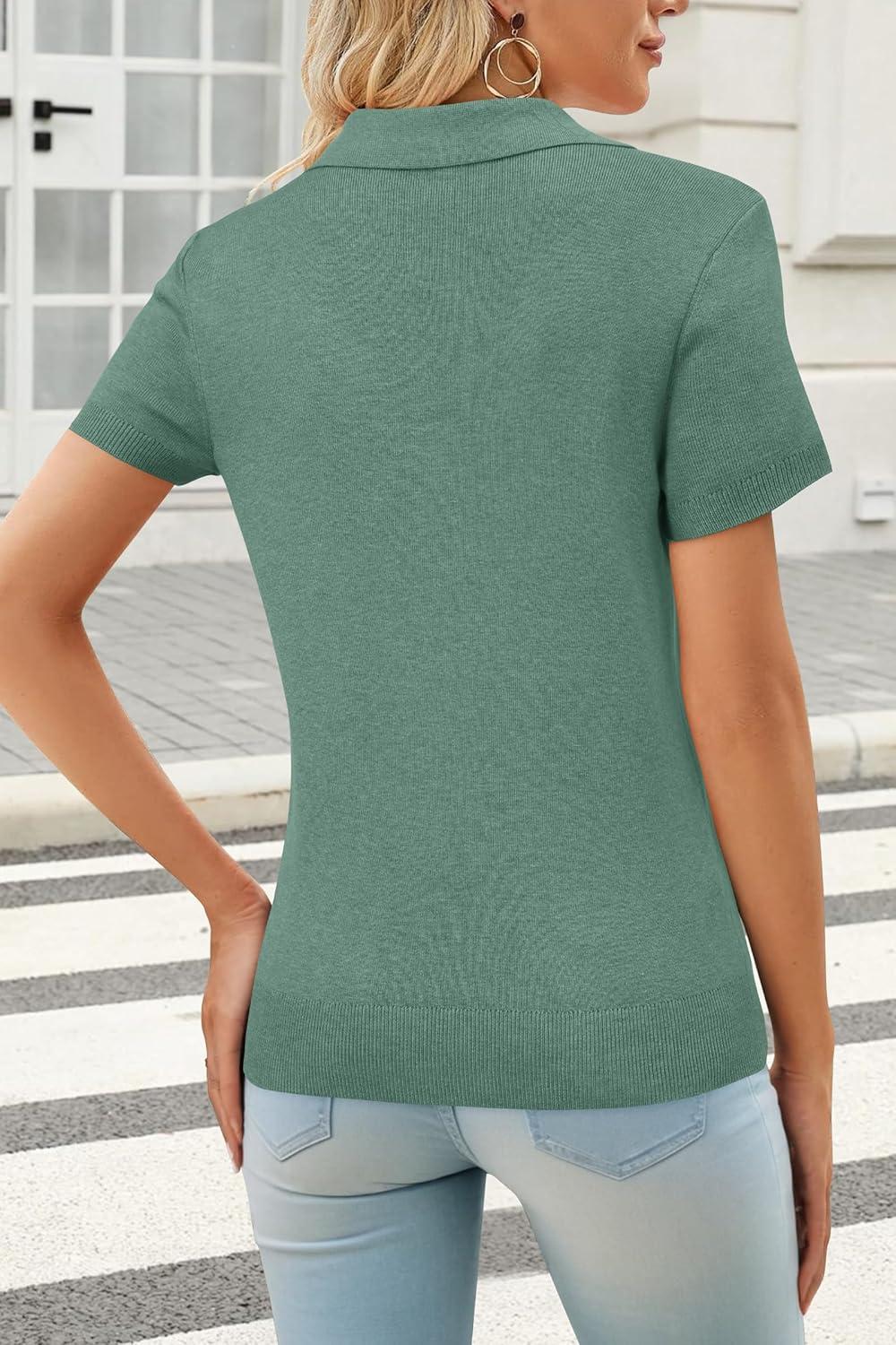 image:imageArachampCloz Womens Wool Blend Knit Spring Summer Business Casual Lightweight Short Sleeve Sweater Pullover 2026Sage Green