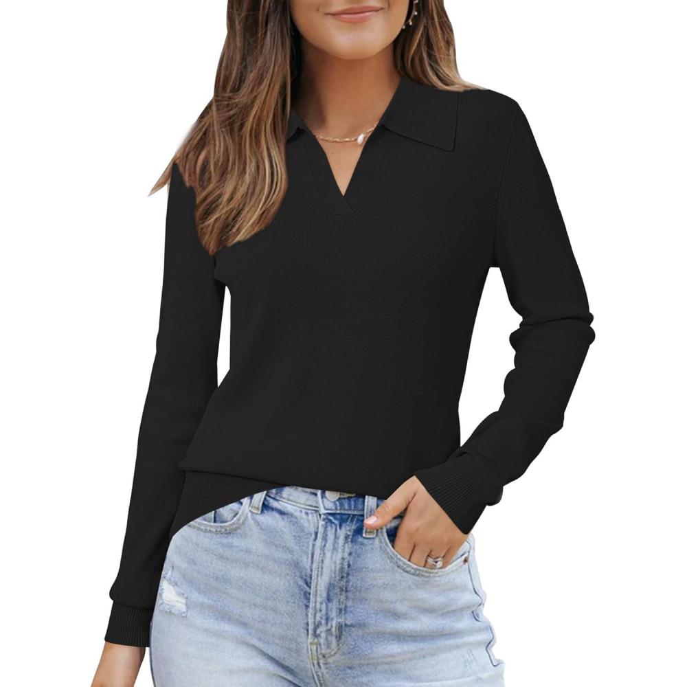 image:imageArachampCloz Womens Wool Blend Collared Polo Pullover Spring Sweaters Business Casual Outfits 2026Black