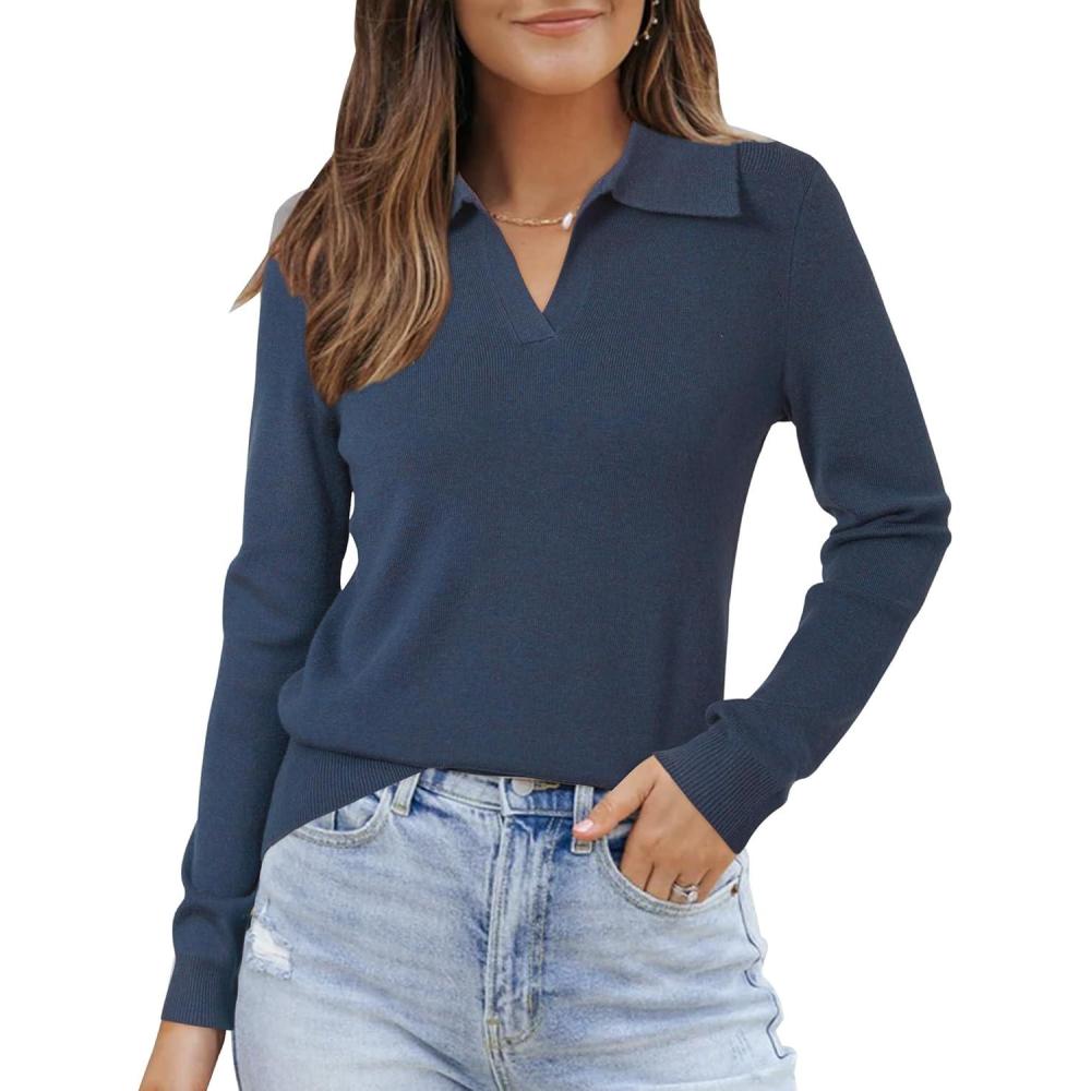 image:imageArachampCloz Womens Wool Blend Collared Polo Pullover Spring Sweaters Business Casual Outfits 2026Dark Blue