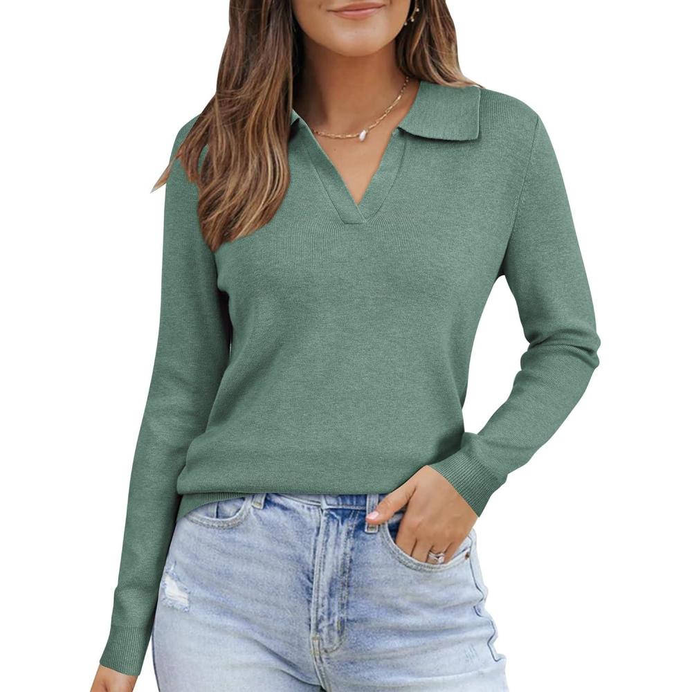 image:imageArachampCloz Womens Wool Blend Collared Polo Pullover Spring Sweaters Business Casual Outfits 2026Sage Green