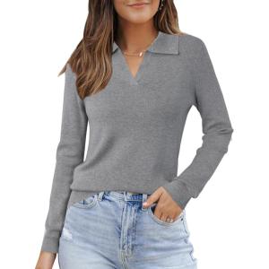 Arach&Cloz Women’s Wool Blend Collared Polo Pullover Spring Sweaters Business Casual Outfits 2026(Dark Gray)