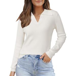 Arach&Cloz Women’s Wool Blend Collared Polo Pullover Spring Sweaters Business Casual Outfits 2026(Off-white)