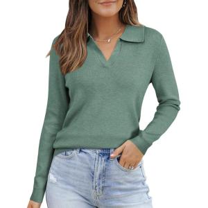 Arach&Cloz Women’s Wool Blend Collared Polo Pullover Spring Sweaters Business Casual Outfits 2026(Sage Green)
