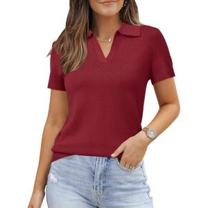 Arach&Cloz Women’s Wool Blend Knit Spring Summer Business Casual Lightweight Short Sleeve Sweater Pullover 2026(Burgundy Red)