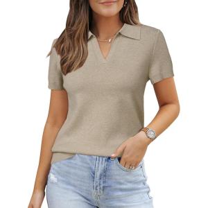 Arach&Cloz Women’s Wool Blend Knit Spring Summer Business Casual Lightweight Short Sleeve Sweater Pullover 2026(Oatmeal)