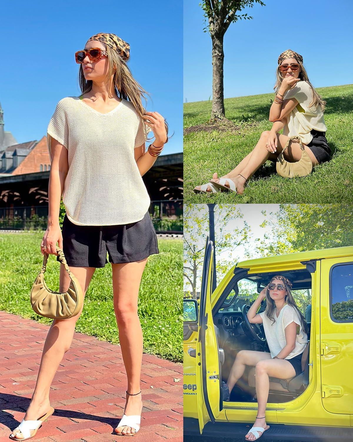 image:imageArachampCloz Women Crochet Tops 2025 Summer Wool Blended Sweater Vest Short Sleeve Fashion Outfits Oversized CoverupApricot