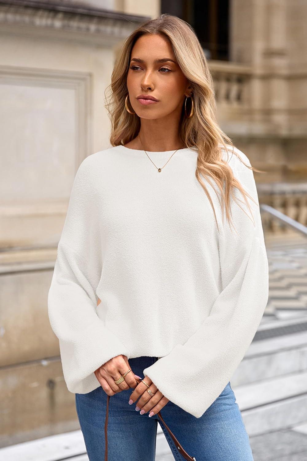 image:imageArachampCloz Women Wool Bend Soft Warm Fuzzy Loose Fit Fall Sweater 2025White