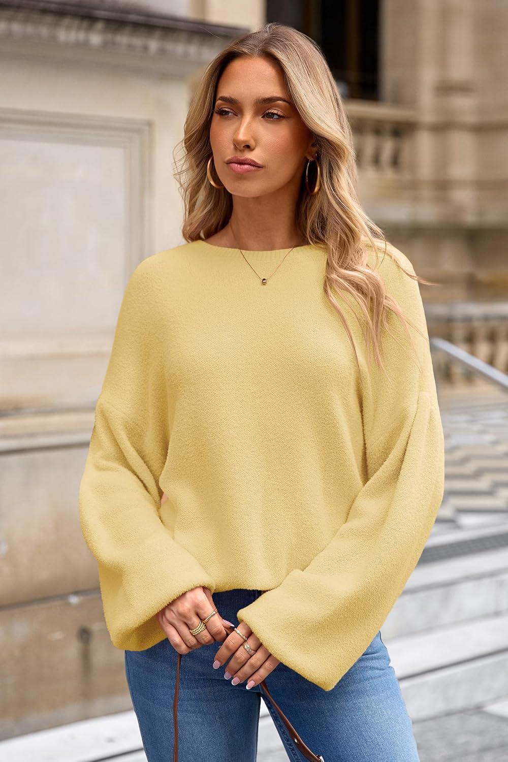 image:imageArachampCloz Women Wool Bend Soft Warm Fuzzy Loose Fit Fall Sweater 2025Yellow