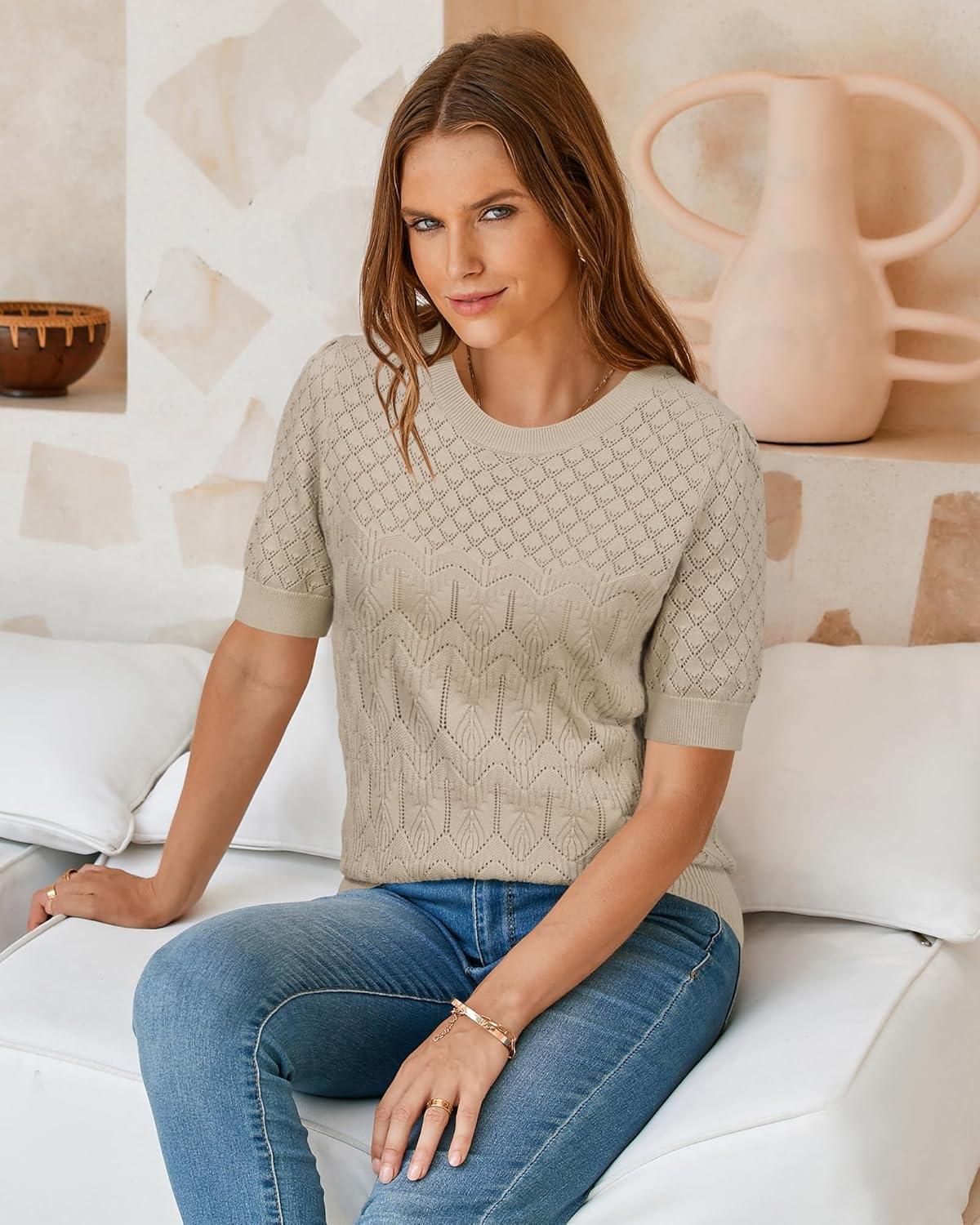 image:imageArachampCloz Womens Cotton Blend Breathable Crochet Summer Tops 2025Apricot