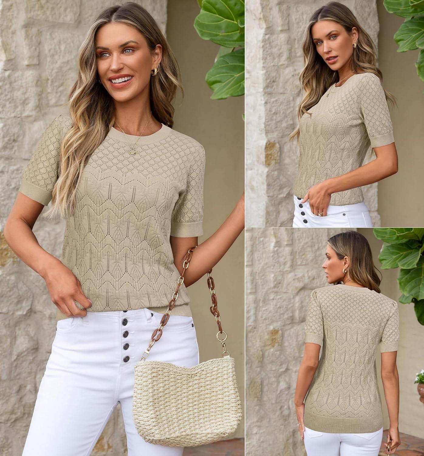 image:imageArachampCloz Womens Cotton Blend Breathable Crochet Summer Tops 2025Apricot