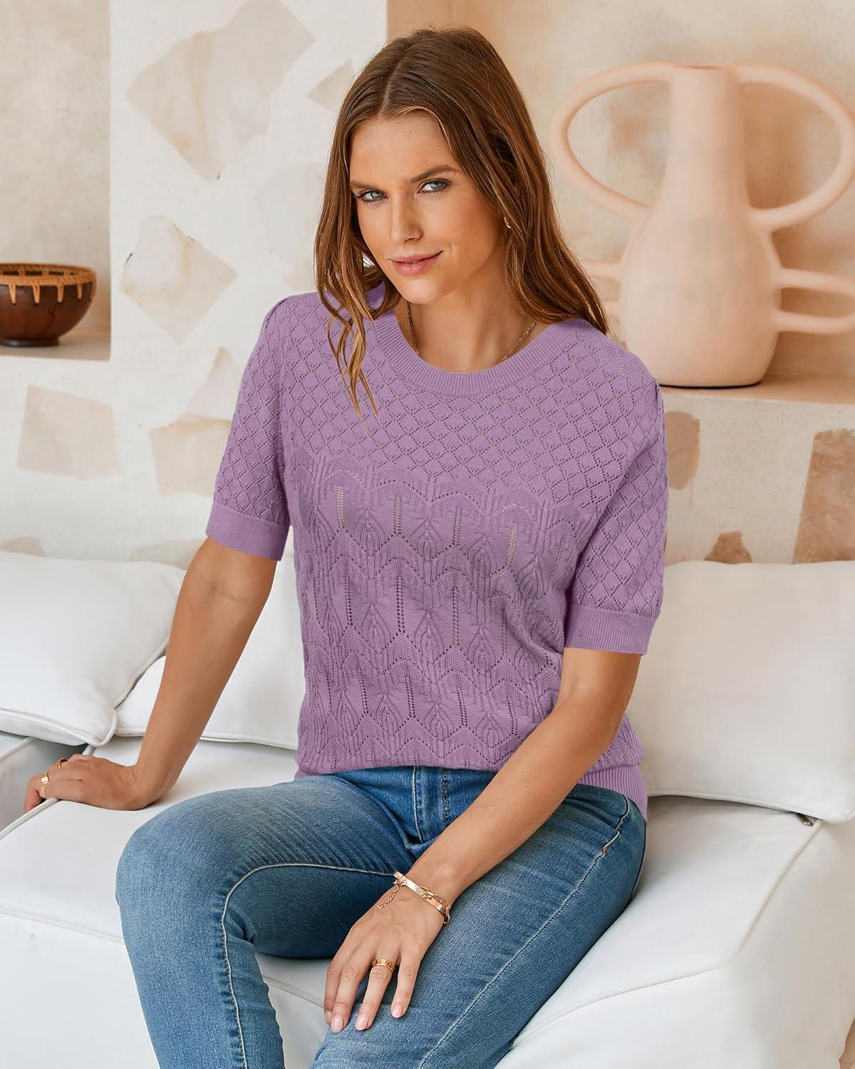image:imageArachampCloz Womens Cotton Blend Breathable Crochet Summer Tops 2025Lilac Purple