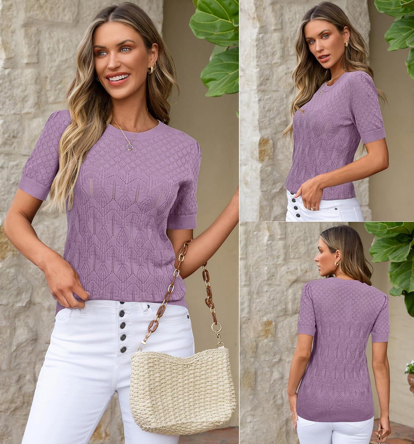 image:imageArachampCloz Womens Cotton Blend Breathable Crochet Summer Tops 2025Lilac Purple