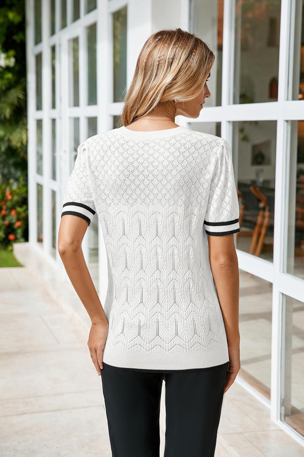 image:imageArachampCloz Womens Cotton Blend Breathable Crochet Summer Tops 2025White Black