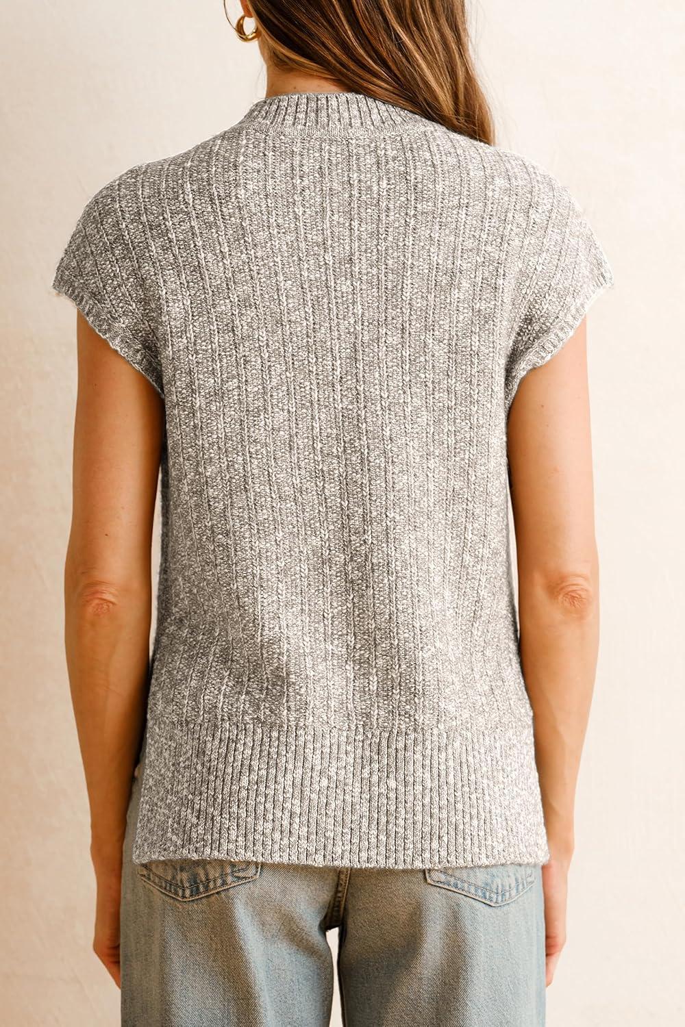 image:imageArachampCloz Womens Cotton Blend Cap Sleeve Side Slit Sweater Vest Fall Casual Tops 2025Khaki Grey