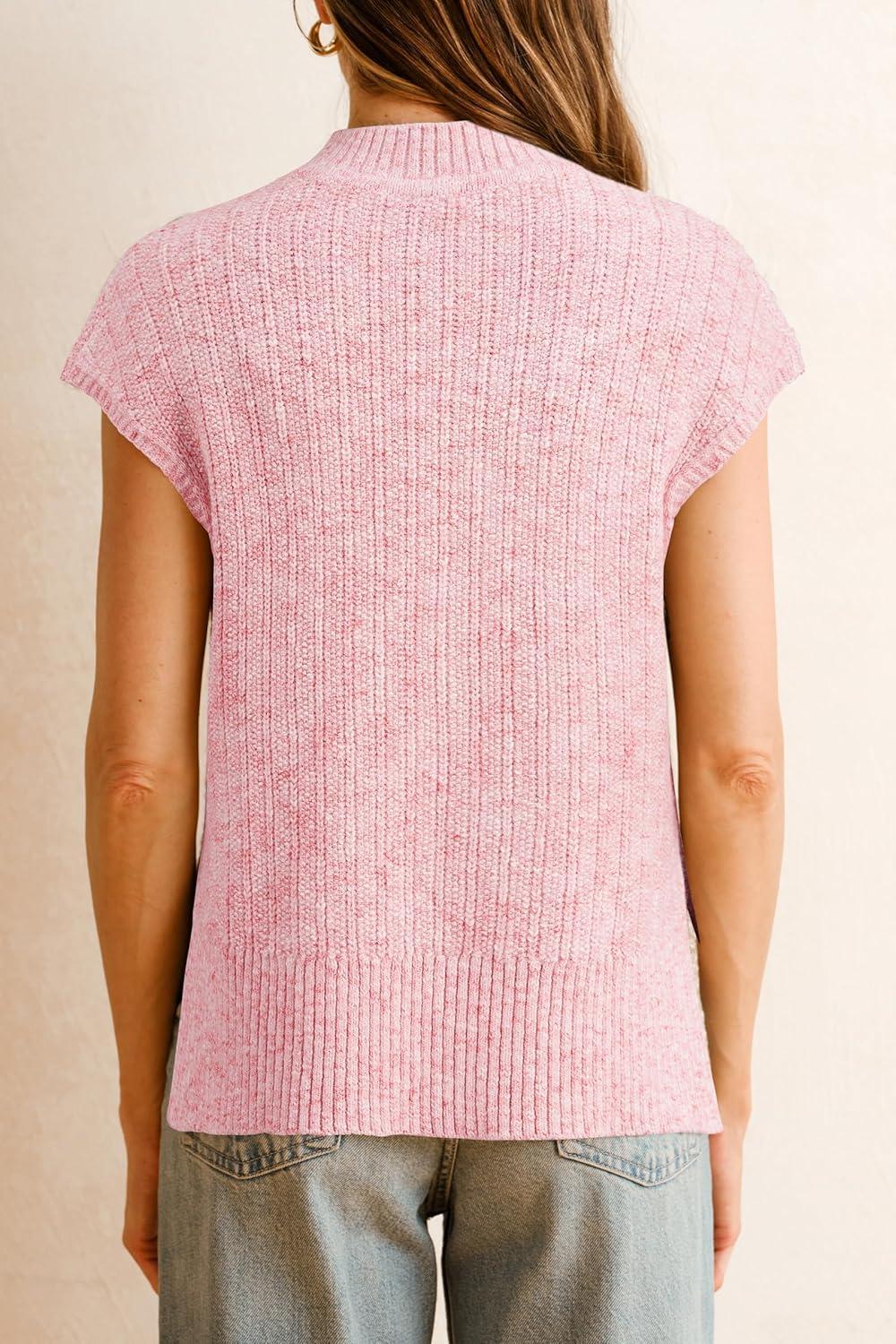 image:imageArachampCloz Womens Cotton Blend Cap Sleeve Side Slit Sweater Vest Fall Casual Tops 2025Light Pink