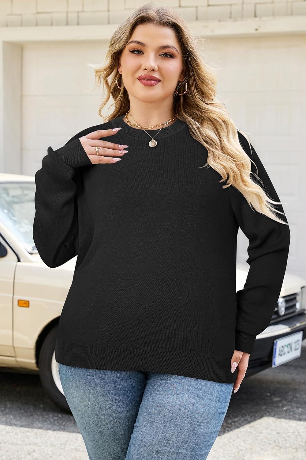 image:imageArachampCloz Womens Plus Size Wool Blend Sweater Fall Long Sleeve Tops 2025Black